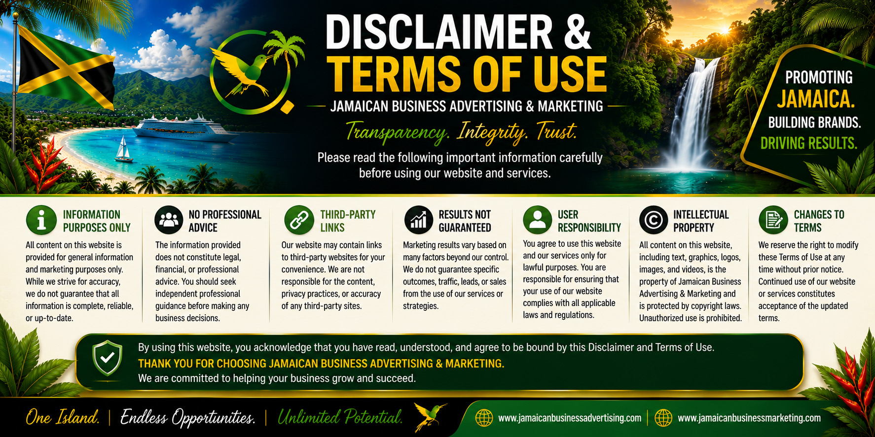 Disclaimer & Terms of Use - Jamaican Business Advertising & Marketing Disclaimer & Terms of Use - Jamaican Business Advertising & Marketing